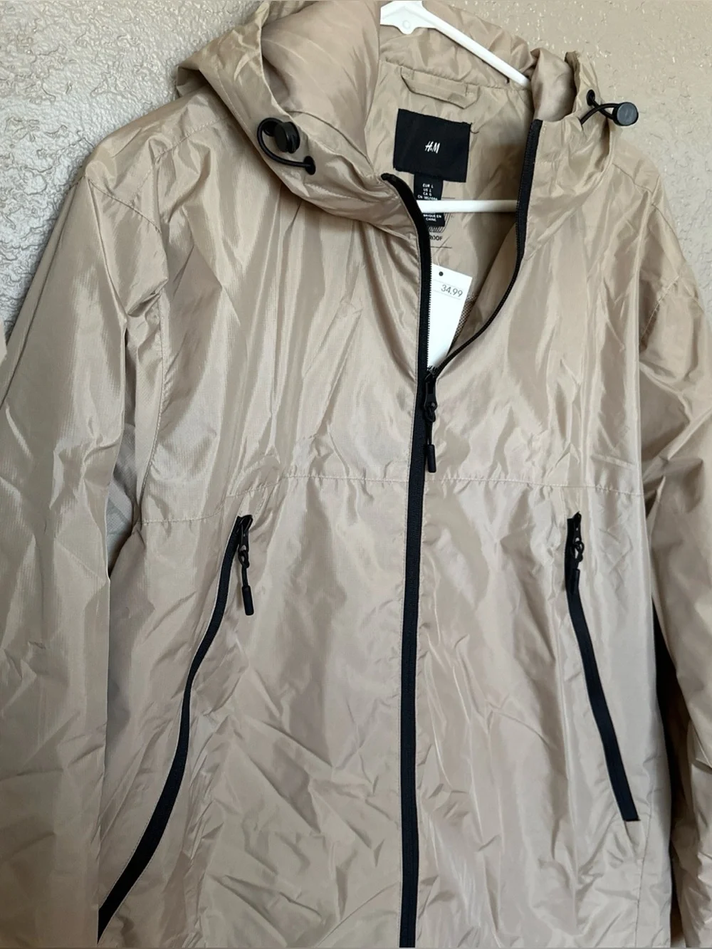 H&M Tan Hooded Windbreaker with Black Trim